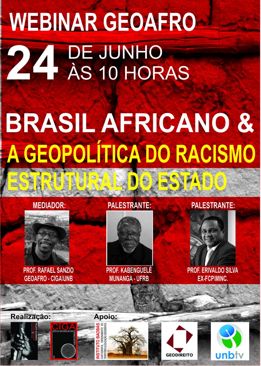 WEBINAR GEOFARO I: O BRASIL AFRICANO E A GEOPOLÍTICA. 24\06\2020 Transmissão pelo GOOGLE MEET. Para mais informações e inscrições acesse a página: projetogeoafrobrasil.com/webinar