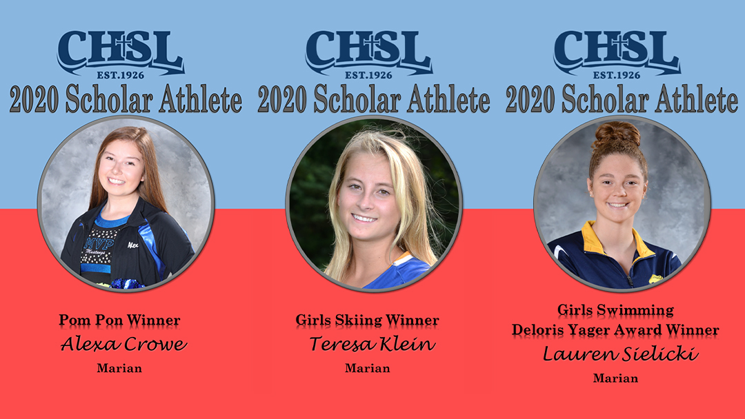 marianhighmi's tweet photo. Each year, the Catholic High School League (CHSL) recognizes student-athletes that have excelled both in the classroom and in competition. Congratulations to Marian's Scholar Athletes: Alexa Crowe '20, Teresa Klein '20, and Lauren Sielicki '20! #stangsational https://t.co/9Pt6M1JEcD