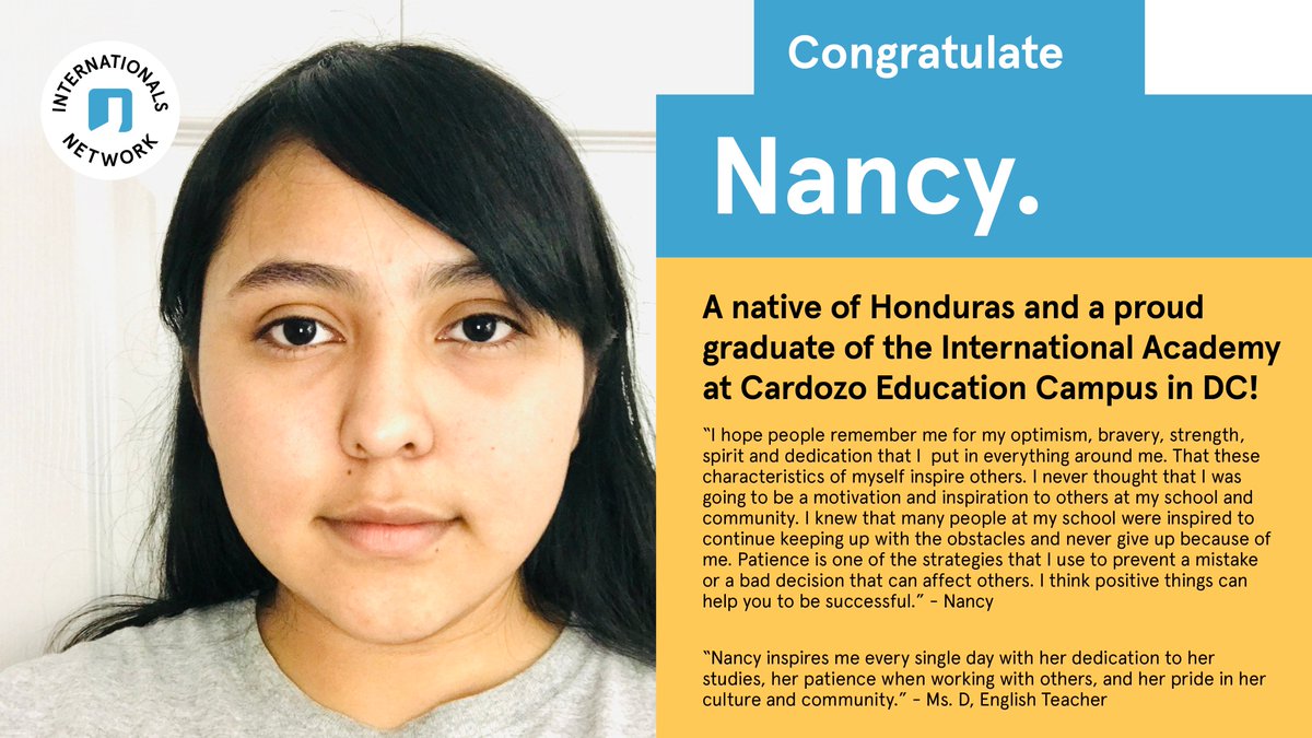 IntlsNetwork's tweet photo. "I hope people remember me for my optimism, bravery, strength, spirit and dedication that I put in everything around me... I never thought that I was going to be a motivation and inspiration to others at my school and community." - Nancy #IAatCardozo #2020grads #Intls_Network https://t.co/PoilbRaVJJ