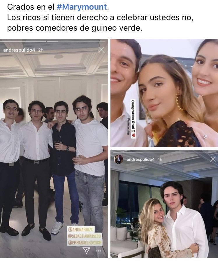 Reytorre's tweet photo. Como que los estudiantes del colegio #MaryMount festejando grado en salones del norte de la ciudad, en Barranquilla la falta de cultura ciudadana no distingue Clase social @alcaldiabquilla deben investigar esto, sacionemos socialmente nosotros a estos inadaptados. https://t.co/r08H4E8Pq5