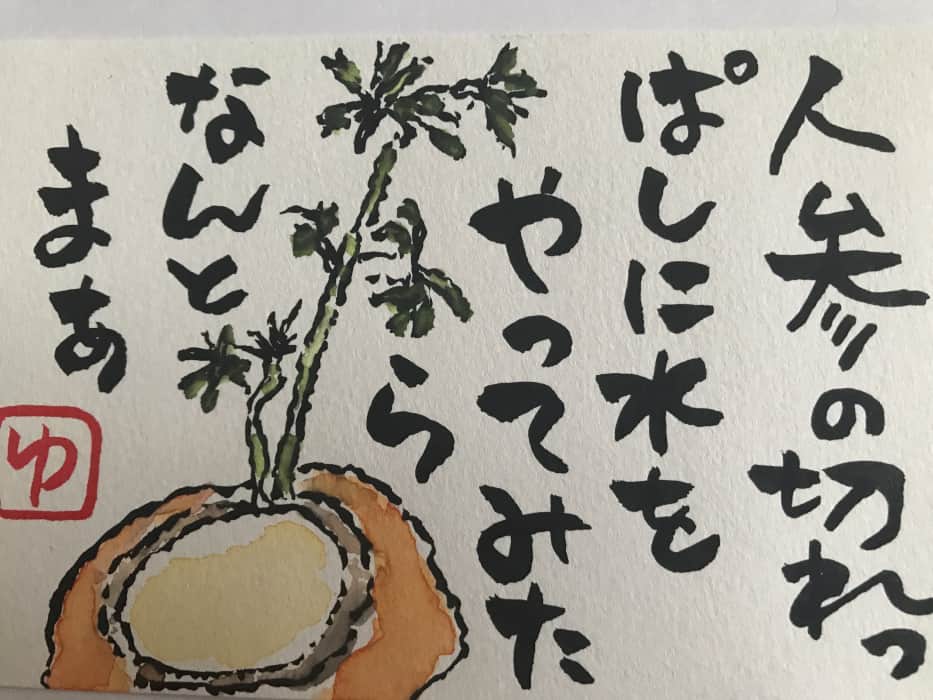 てがみ倶楽部 みんなの絵手紙交流ひろば 生命力 T Co Lkfbfqdkq7 人参の切れ端水につけてたら かわいい葉っぱ ういこさんにご投稿頂きました 絵手紙 Etegami Mailart Painting Drawing Japanese Carrot 人参 野菜 Vegetable