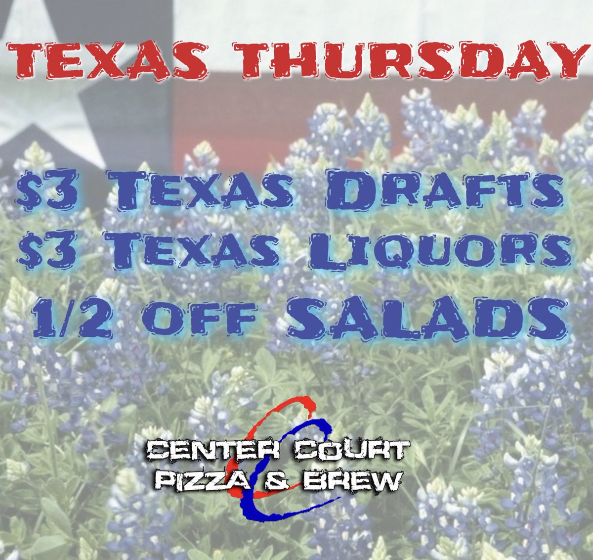 centercourt_vp's tweet photo. It’s Texas Thursday y’all! Come out to Center Court - Vintage Park for $3 Texas drafts, $3 Texas liquors and 1/2 off all our salads!
#ccpb #centercourtpizzaandbrew #centercourtvintagepark #texasthursdays #texasdrafts #texasliquor https://t.co/sCcH467RKr
