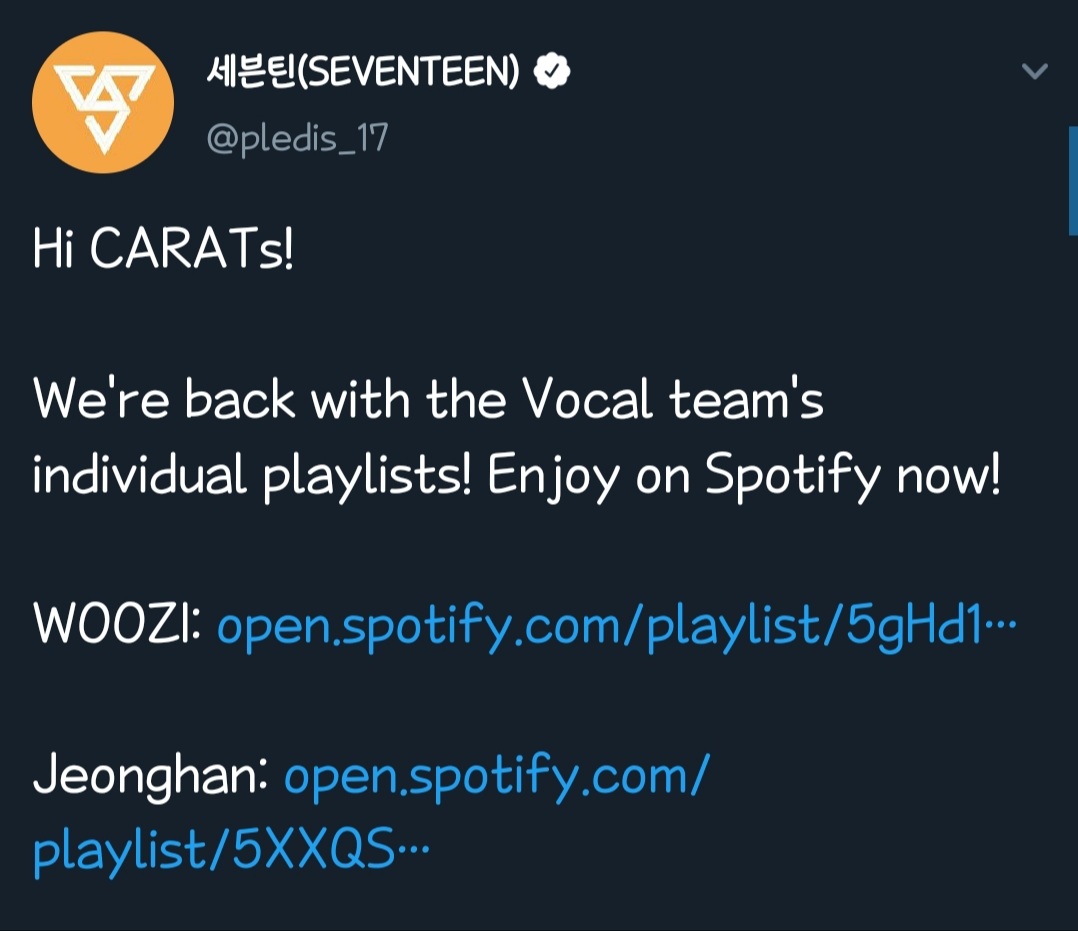 200618 세븐틴 정한님: 스포티파이 개인 추천 재생목록에 경수 괜찮아도 괜찮아 언급. https://open.spotify.com/playlist/5XXQSRkFnBTkqDW8Dv4VER?si=3gCiUe0dTwOemwVUV1qsXg