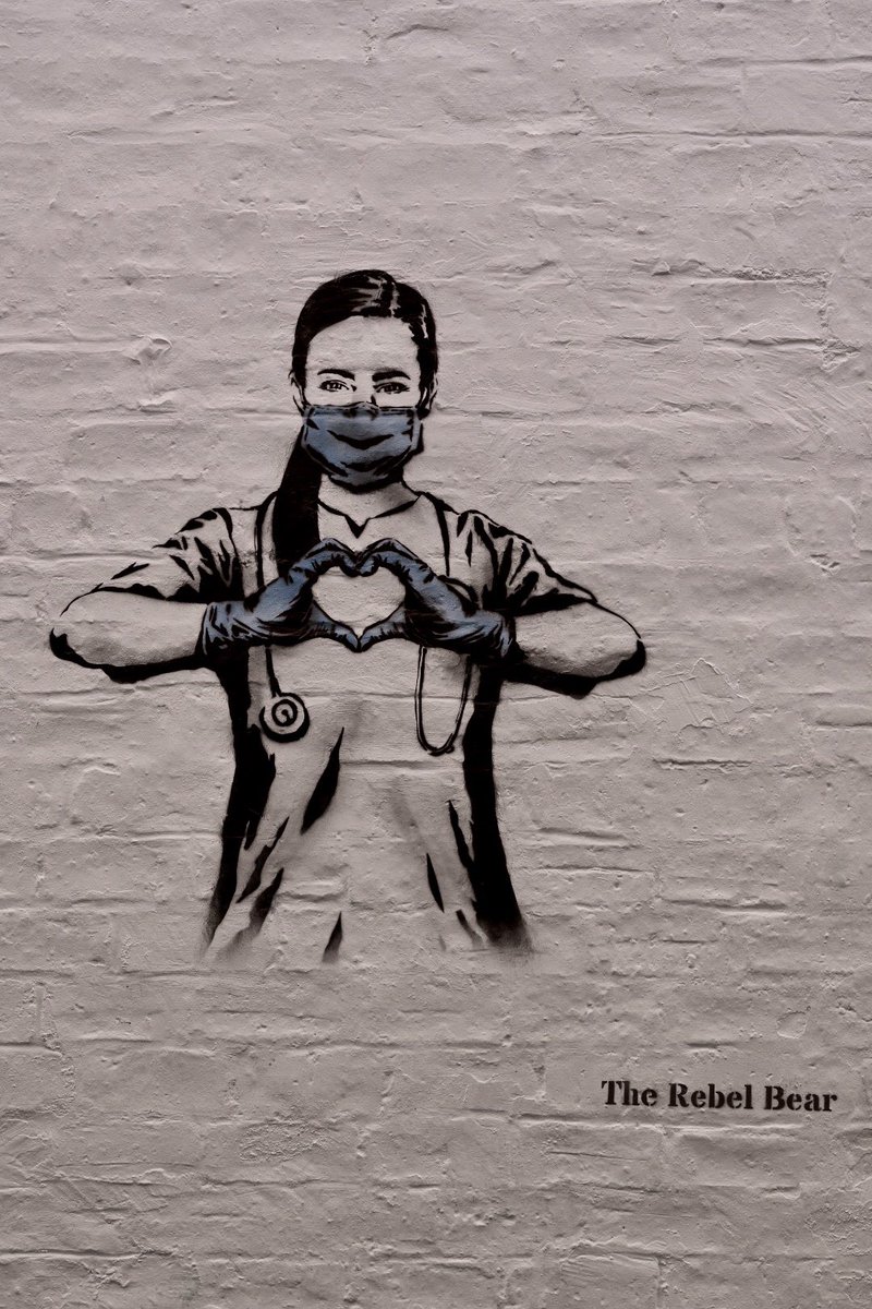 This health worker by Rebel Bear, as seen in Ashton Lane, featured in the original  @womenslibrary blogpost about  #WomenMakeHistory. I’m pairing her with a nurse on a window in Maryhill Park expressing solidarity with  #BlackLivesMatter  