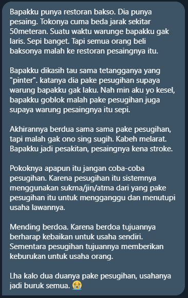 Plot twistnya asu bikin ngakak 🤣

Tapi inti ceritanya adalah jangan pernah kalian menggunakan pesugihan #Klenik #Atma