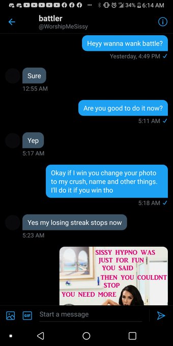 Beat @WorshipMeSissy at a #wankbattle and he didn't do what he said he'd do. Just three measly days and<a class="tags" target="_blank" title="On Twitter" href="/?out=eyJ0eXAiOiJKV1QiLCJhbGciOiJIUzUxMiJ9.eyJpYXQiOjE3MjU0MDQ4ODQsImlzcyI6InR3cG9ybnN0YXJzLmNvbSIsIm5iZiI6MTcyNTQwNDg4NCwiZXhwIjoxNzU2OTQwODg0LCJyZWRpcmVjdF91cmwiOiJodHRwczovL3R3aXR0ZXIuY29tL1dvcnNoaXBNZVNpc3N5In0.sPteMXJxrJC-jgYrFyXcHFBAFTJxI6OB77gqgJ3q7jbymdpdGKwXZEA6Z99I5XuHALXfSdFIDHvxZ-wJ7xiYag">@WorshipMeSissy</a><a href="/tag/wankbattle"class="tags">#wankbattle</a>