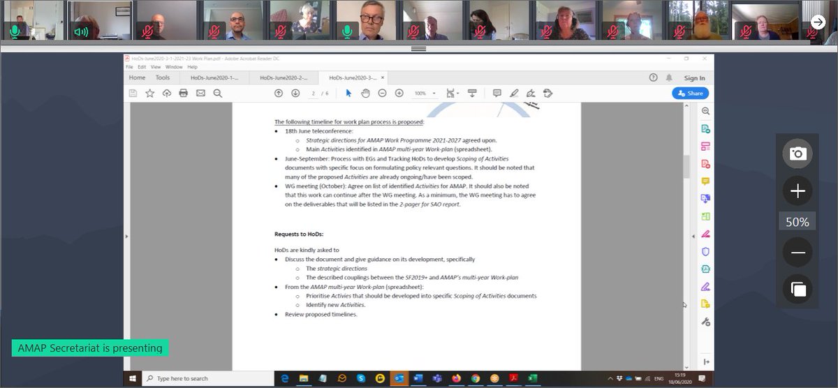 AMAP_Arctic's tweet photo. The @AMAP_Arctic Heads of Delegation virtual meeting is currently on. AMAP 2021-23 Workplan, 2019-21 deliverables, communication & outreach 2020-21, initial indications of Russian 🇷🇺 @ArcticCouncil chairmanship priorities, #SAON & @NOAA Arctic Report Card 2020 are on the agenda: https://t.co/MhQI0T2M9m