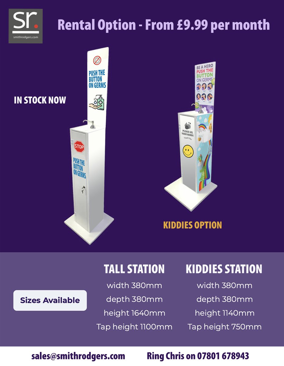 SmithRodgers's tweet image. Sanitising stations available now from only £9.99 per month
Your own corporate branding from only £60 one off fee.