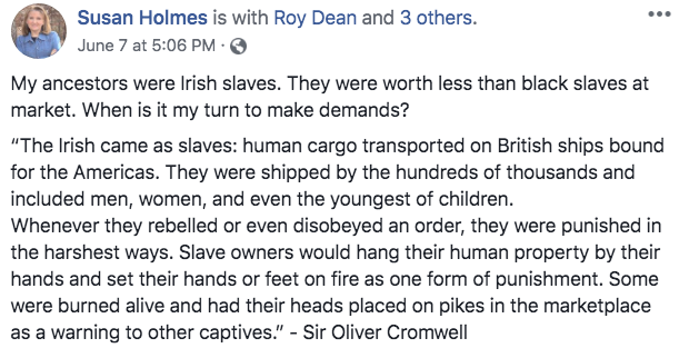 I just browsed Facebook for the first time in months and....good lord. The second example (shared hundreds of times) actually attributes the ahistorical text from that notorious Global Research blog to "Sir Oliver Cromwell", thus unintentionally blaming Oliver Cromwell's uncle.