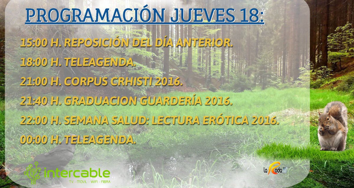 intercablefibra's tweet photo. Programación del Jueves 18 de Junio en la televisión local #larodatv #intercablesiemprecontigo https://t.co/kSRTWiByef