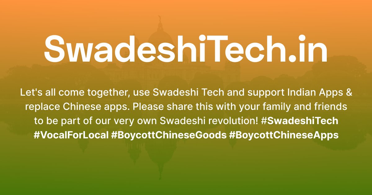 bhansalichirag7's tweet photo. @Wangchuk66 Sir, we two students, inspired by your idea of eliminating the use of Chinese apps, have created Swadeshi Tech, a website to provide alternatives to replace Chinese apps. I would appreciate if you can share your thoughts about the idea. 
https://t.co/lUFYA4FQVp https://t.co/uxhJywEfmA