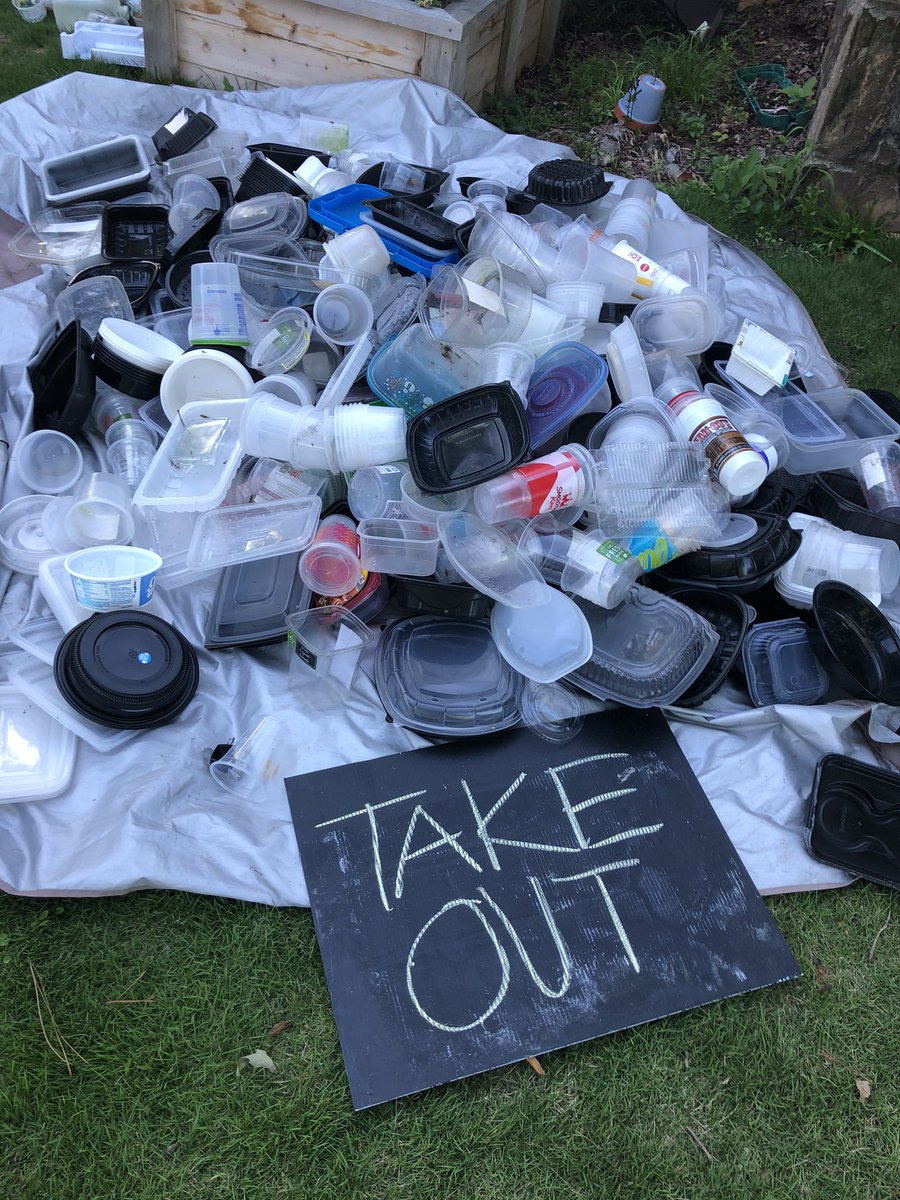 PlasticAlabama's tweet photo. What are we eating for dinner?
Hooray for food! NOT HOORAY for the packaging.
This is JUST #5 plastic take-out containers.
Thank you @zoeskitchen for compostable packaging! 
Collect #5 plastics, which CANNOT go in your curbside bin.
#zoeskitchen #reducesingleuseplastic https://t.co/drAvPgVYdC