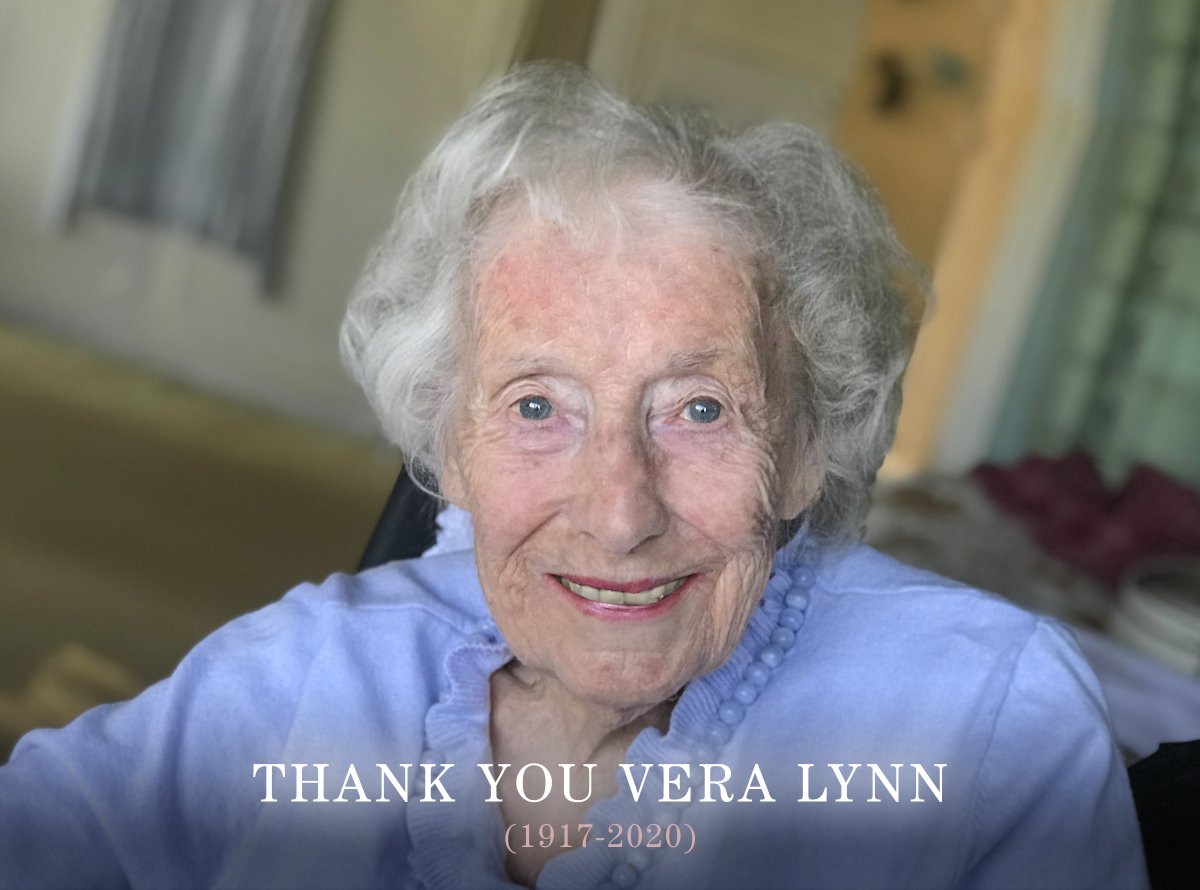 We are deeply saddened by the passing of Dame Vera Lynn at the age of 103. We thank Dame Vera for her invaluable contribution to the world, and for the joy and warmth she has spread to so many through her music and charitable causes. Keep smiling and keep singing.