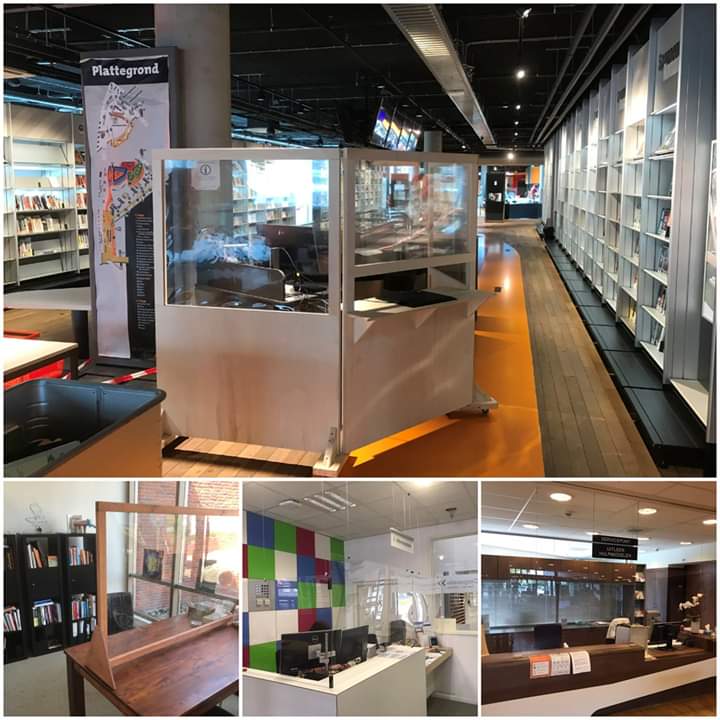 concernvoorwerk's tweet photo. Onze houtafdeling maakt coronaschermen in allerlei soorten en maten. Dit hangt af van de wensen van de opdrachtgever. Op de foto voorbeelden van schermen die we hebben gemaakt voor de bibliotheek in Lelystad, WerkCorporatie Emmeloord en gezondheidscentrum Het Dok op Urk. https://t.co/r7hS3PANVq