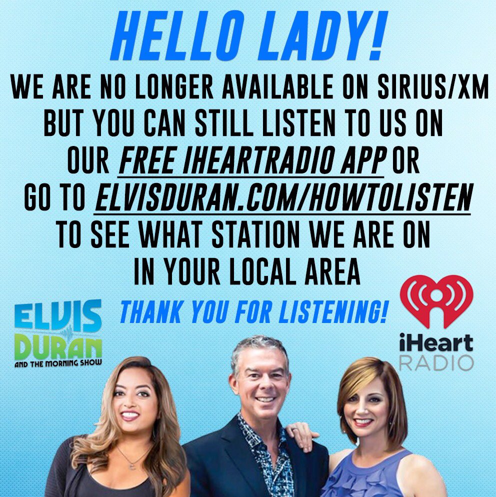 ElvisDuranShow's tweet photo. There is also a chance you can still hear us on channel 769! https://t.co/g7NNhgpYwb