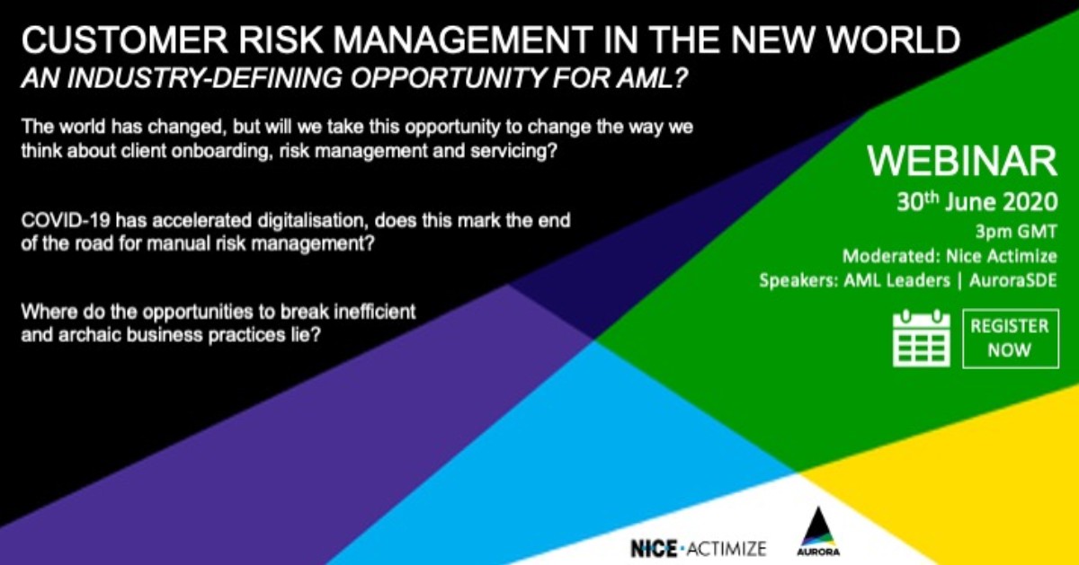 aurora_clm's tweet photo. Join AuroraSDE and NiceActimize for a live expert-led webinar as we explore potentially industry-defining opportunities for #AML in the context of a changing world.

Register here: https://t.co/nsaJ83eAjV

#AMLWebinar #FinancialCrime #FinCrime #COVID19Webinar #COVID https://t.co/FURm87iptu