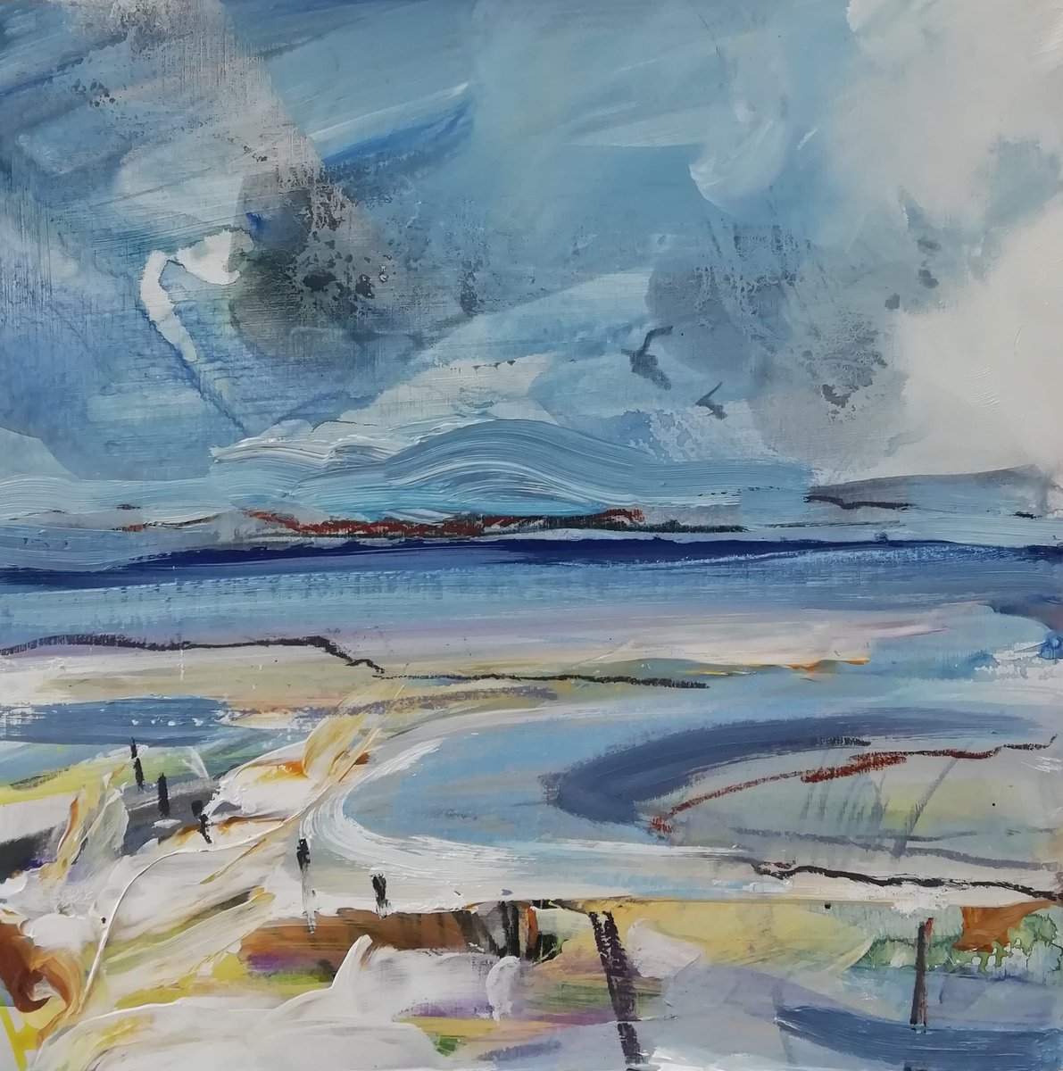 AlCritchlow's tweet image. Looking through yesterday&apos;s work. I was beside a large creek, trying to paint the building storm clouds and the insistent trickle of the creek filling #paintingtheair #tidalcreek #britishlandscapepainting #mixedmedia #enpleinair  @SolwayAONB @solwaywalker