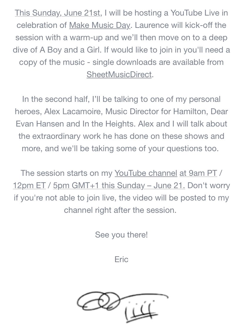 Need something musical to do? I know I do! Check out what composer Eric Whitacre has lined up for “Make Music Day” this Sunday! 🎶