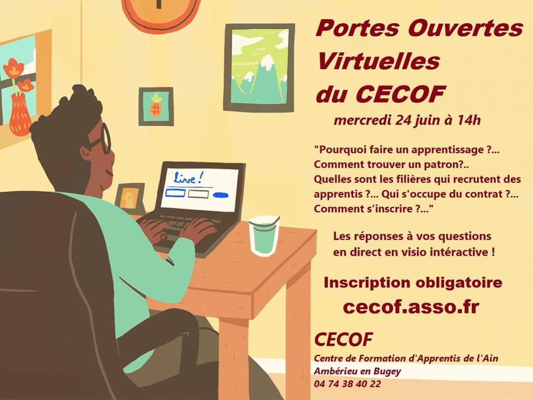 CfaCecof's tweet photo. Le Cecof vous invite à ses premières portes ouvertes virtuelles.
Futurs alternants,découvrez le CECOF, ses formateurs, ses filières de formation, ses parcours d'excellence.
Vous avez des questions ? Nous avons les réponses !
Inscription obligatoire sur : https://t.co/emM2sZnfvb https://t.co/P3tIyolKvI