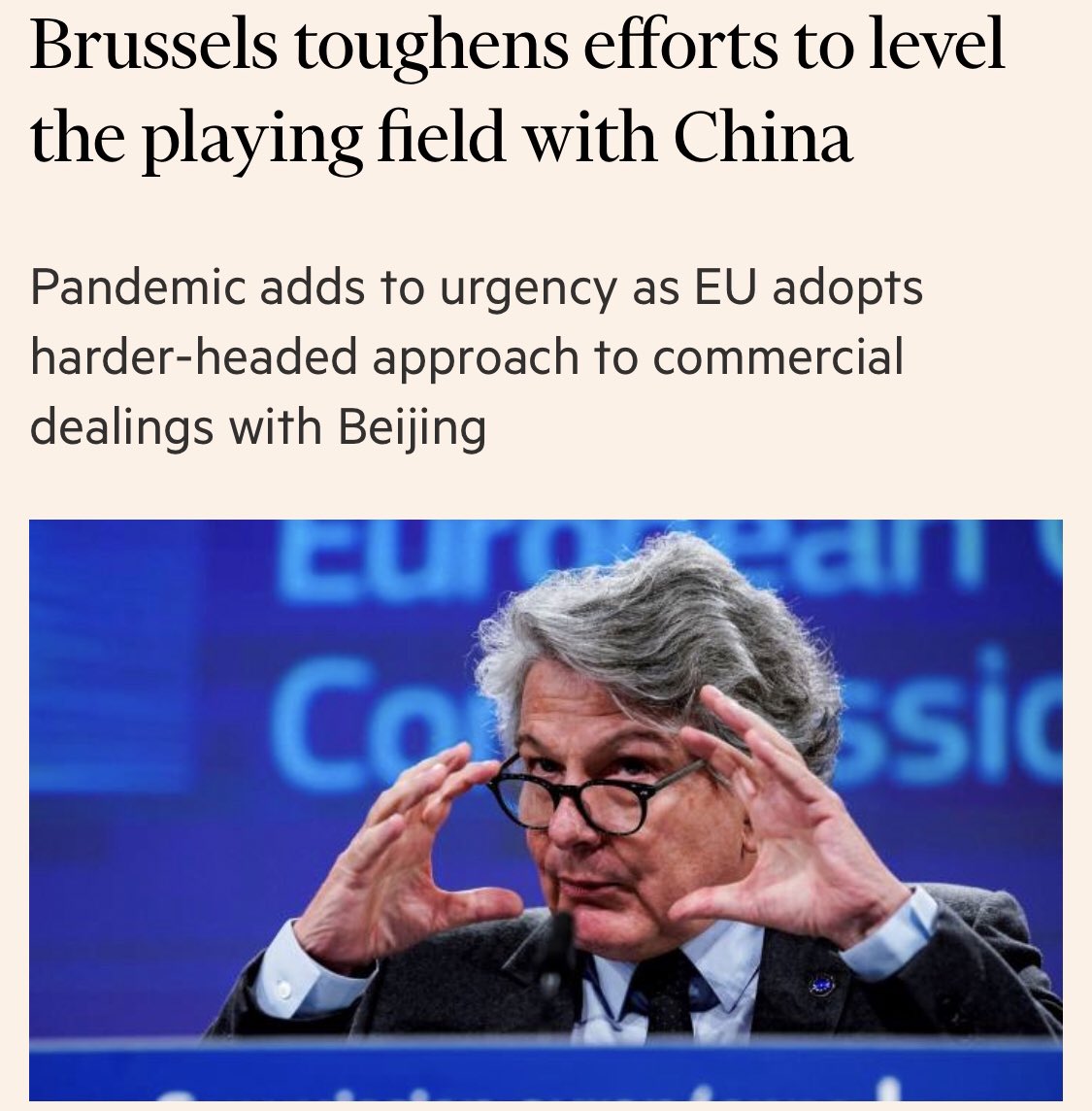 ThierryBreton's tweet photo. Some non-European companies bidding for #procurement contracts have been benefiting from government #subsidies — and we cannot permit this distortion of the #InternalMarket to continue.

My call for fair rules and a 🇪🇺 level-playing field ⛳️

@FT 👇

https://t.co/bwH5IVLHBl https://t.co/v1LSlMIMOq
