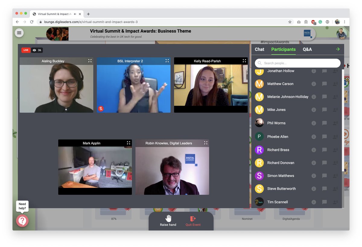 Tuning in to <a href="/KReadParish/">Kelly Read-Parish</a>; Aisling Buckley (<a href="/turn2us_org/">Turn2us - Tackling Financial Insecurity Together</a>); and Mark Applin (<a href="/SignlyApp/">Signly</a>) for the <a href="/DigitalAgenda_/">DigitalAgenda #TechForGood</a> 🏆🏆🏆 #ImpactAwards impact-awards.co.uk/business-day-t…