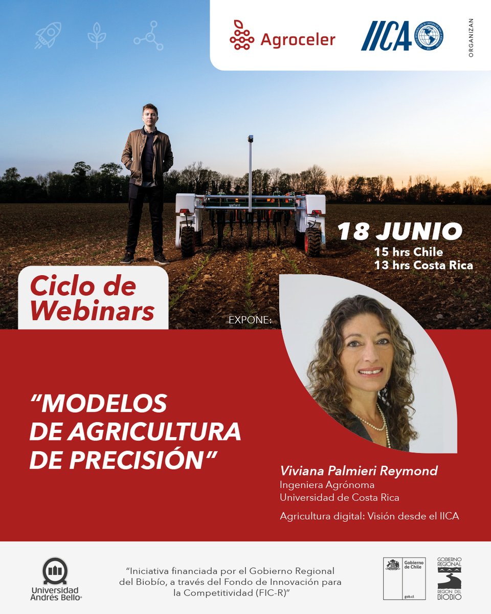 agroceler's tweet photo. Hoy es la tercera y última jornada del Webinar "MODELOS DE AGRICULTURA DE PRECISIÓN".
Expone: Viviana Palmieri
"Agricultura digital: Visión desde el IICA"
15.00 hrs. CHILE
13.00 hrs. COSTA RICA
Inscripciones gratuitas👇
https://t.co/32nD9xMSNi
#agroindustria #IICA #agroceler https://t.co/OLRcUH0jD2