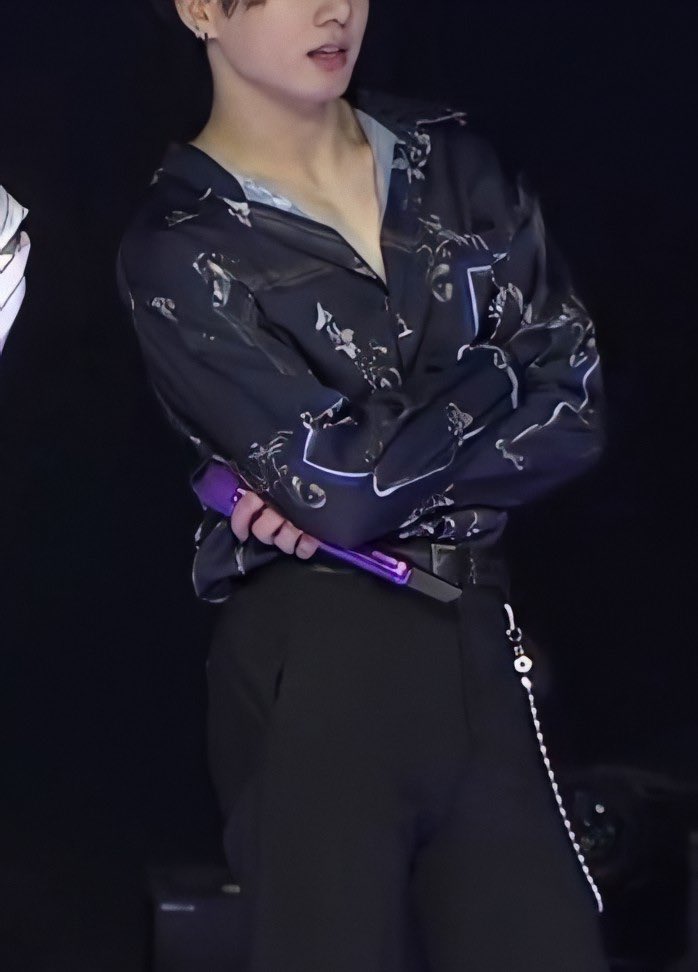 jungkook with his shirt tuck in; a thread