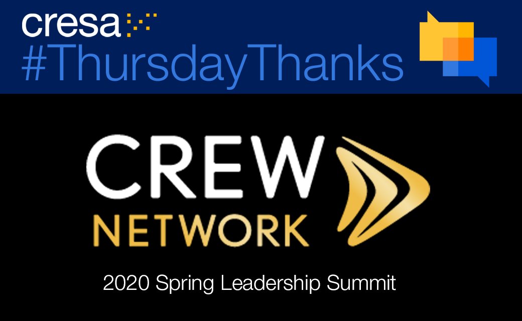 CresaIndy's tweet photo. This #thursdaythanks goes to CREW Network for adapting the format of their 2020 Spring Leadership Summit to a free virtual event in order to help keep members connected and provide networking and professional development opportunities. @CREW_Network #cre https://t.co/T8pX8ckQHA