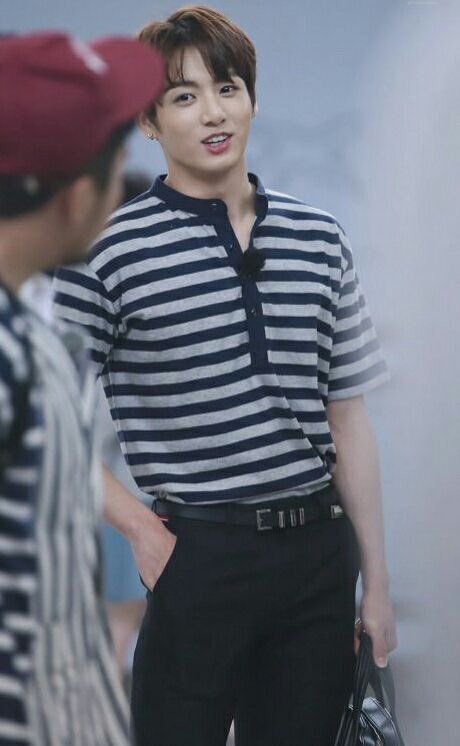jungkook with his shirt tuck in; a thread