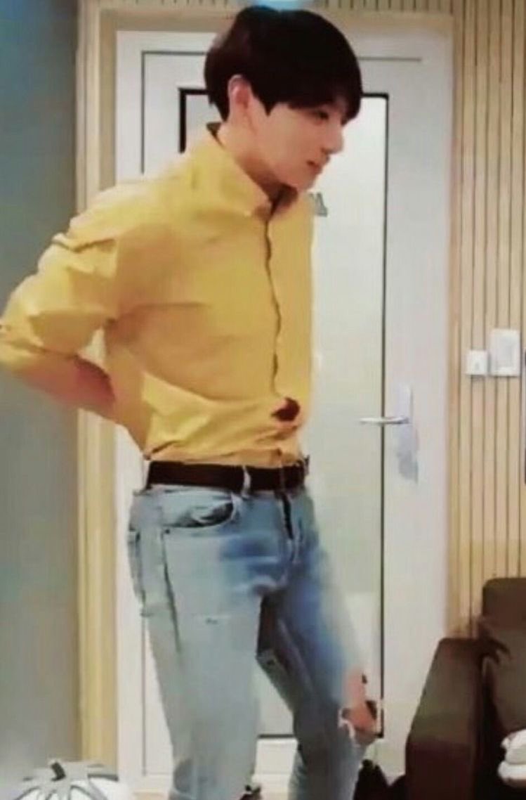 jungkook with his shirt tuck in; a thread