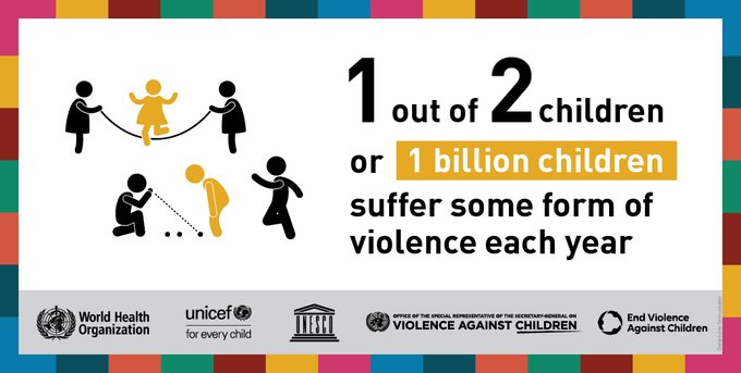 Half of the world’s children, or approximately 1 billion children each year are affected by physical, sexual or psychological violence, suffering injuries, disabilities and death, because countries have failed to follow established strategies to protect them.

This is according to a new report published today by the World Health Organization (WHO), UNICEF, UNESCO, the Special Representative of the United Nations Secretary-General on Violence against Children and the End Violence Partnership.