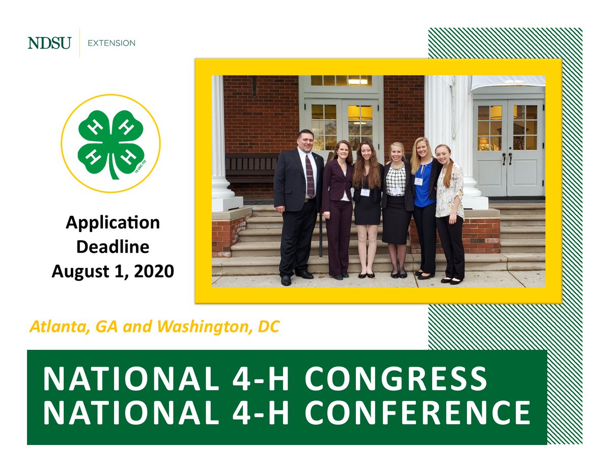 NDstate4H's tweet photo. If you are a ND 4-H’er age 15-18, apply for National 4-H Congress and/or Conference! Don’t miss the August 1 application deadline!!! For more information visit https://t.co/Y8aj6eeD4x…/p…/national_leadership_opportunities/ https://t.co/dS5g1VLKc1