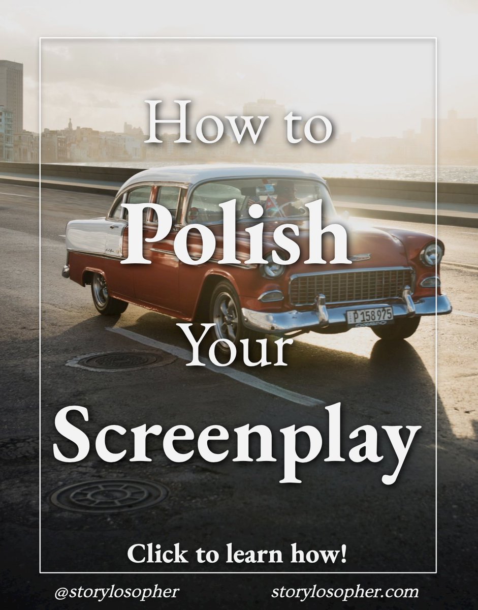 storylosopher's tweet image. Do you know how to polish your screenplay? #Screenwriting #ScreenplayFormatting #LearnScreenwriting #AmWriting #Screenplay #WritingCommunity ow.ly/F4M950A5pER