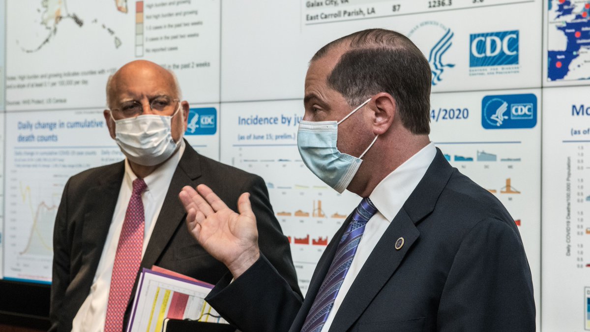 CDCDirector's tweet image. Great to have @SecAzar visit CDC this week to discuss our whole-of-government approach to #COVID19. @CDCgov has been and will continue to work with @HHSgov and other USG agencies to slow the spread of the virus.
