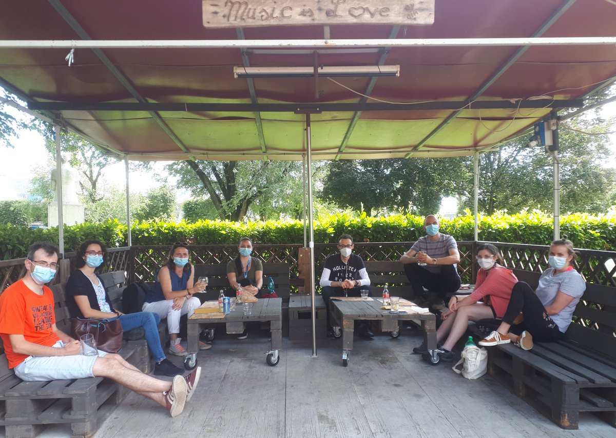 MiriamRomano20's tweet photo. Finally all together after a very long lockdown ππ. The first #bioCSI lab lunch meeting "in vivo" π Left to right: Dr. Andrea Zendrini and Dr. Lucia Paolini, Dr. Annalisa Radeghieri, me, Dr. Giuseppe Pomarico, Prof. Paolo Bergese , Rossella Zenatelli, and Tatiana Pilipenko. https://t.co/qD8adbsQJR
