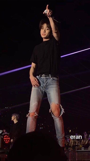 jungkook with his shirt tuck in; a thread