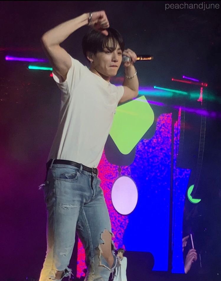 jungkook with his shirt tuck in; a thread