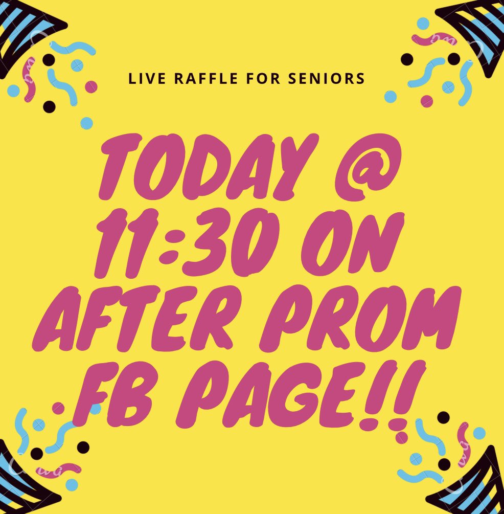 ChsAfter's tweet photo. Tune in on the “2020 CHS After Prom Parent” Group on FB at 11:30! Good luck to all the Seniors! There are some great prizes! https://t.co/vpbrmjzD1o