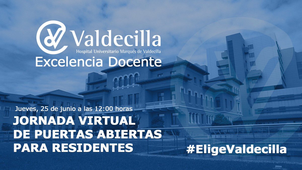HUnivValdecilla's tweet photo. El próximo jueves tenemos una cita. Celebramos nuestra jornada de puertas abiertas para los #MIR2020 virtualmente. No os la perdáis! Este es el enlace: https://t.co/YrwcW6QeEd #EligeValdecilla #MIR2020abierto https://t.co/vCmVG0nuCP