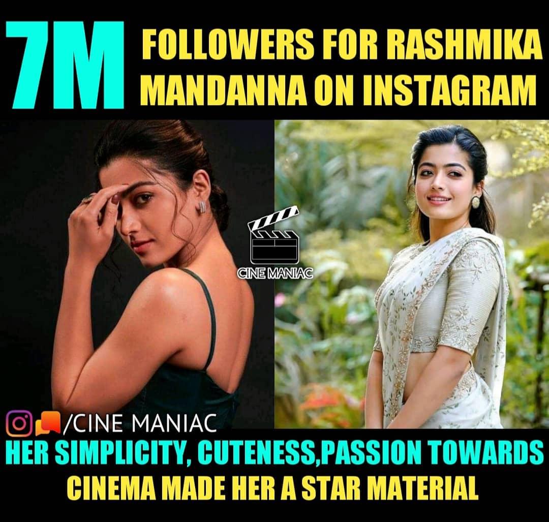 RashmikaHFC's tweet photo. Wow 😮.. #7Million love ❤😘 on Instagram..congrats @iamRashmika ma'am
Keep always Smiling &amp; Rocking ✨💞 https://t.co/wozZhdpwpo