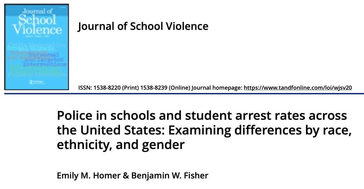 252/ "Having police in schools was associated with an additional arrest of 1.22 Black students, but only 0.38 White and 0.48 Hispanic students per 1,000... These findings may arise because school police... may be acting on their own implicit biases."