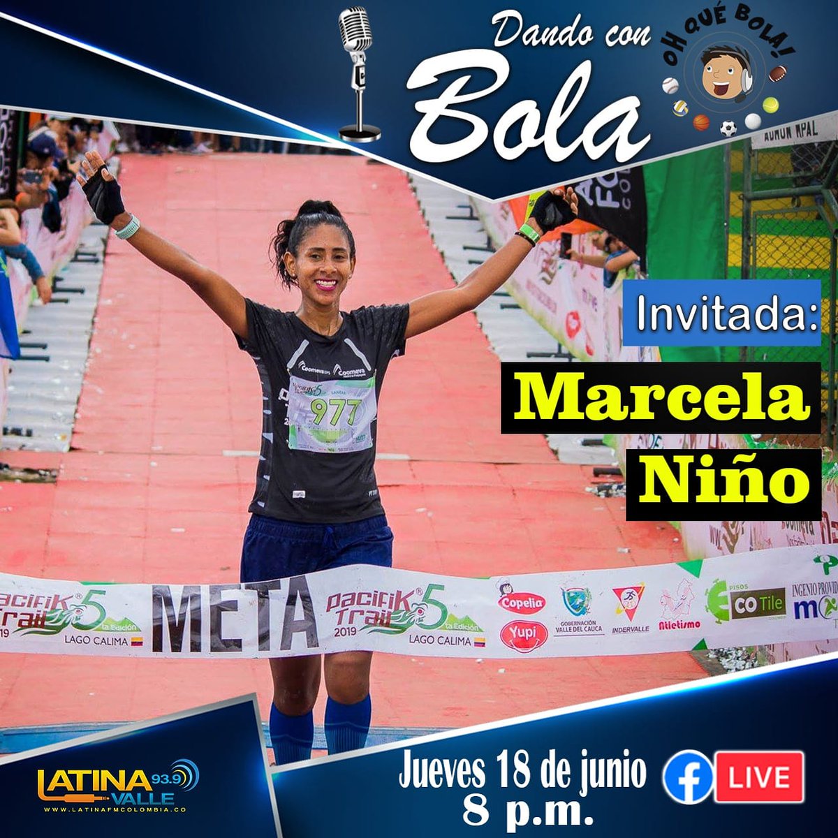 Ohquebola's tweet photo. #DandoConBola es el nuevo espacio virtual para charlar de lo humano con nuestros amigos del deporte. La invitada de hoy, Marcela Niño, una corredora súper veloz, disciplinada y llena de sueños.
8 p.m. en vivo por nuestro Facebook.
#ohquebola #running #trailrunning #teamrunup https://t.co/Kj22qNcCDB