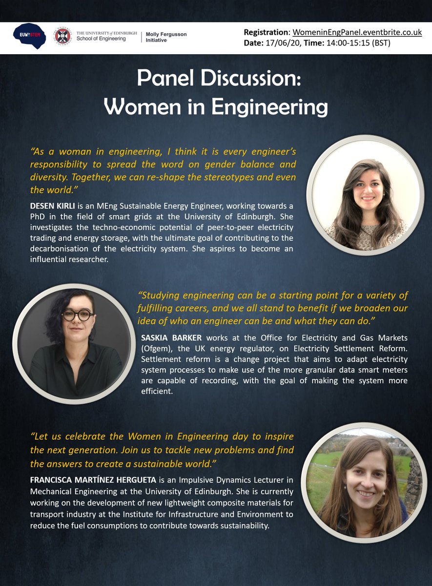 The panel discussion #WomeninEngineering co-hosted with <a href="/euwomeninstem/">Edinburgh University Women in STEM</a> yesterday was a success. We want to thank our panellists <a href="/Desenk/">Desen Kırlı</a>, <a href="/f_hergueta/">Dr Francisca Martínez Hergueta</a> and Saskia Barker <a href="/ofgem/">Ofgem</a> for sharing their experiences, &amp; all 50 participants for their support and the interesting discussion!