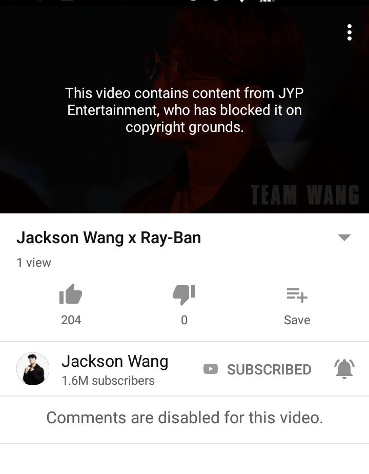 7. Jype blocked and remove Team Wang video after Jackson became 1st global ambassador for Ray-ban