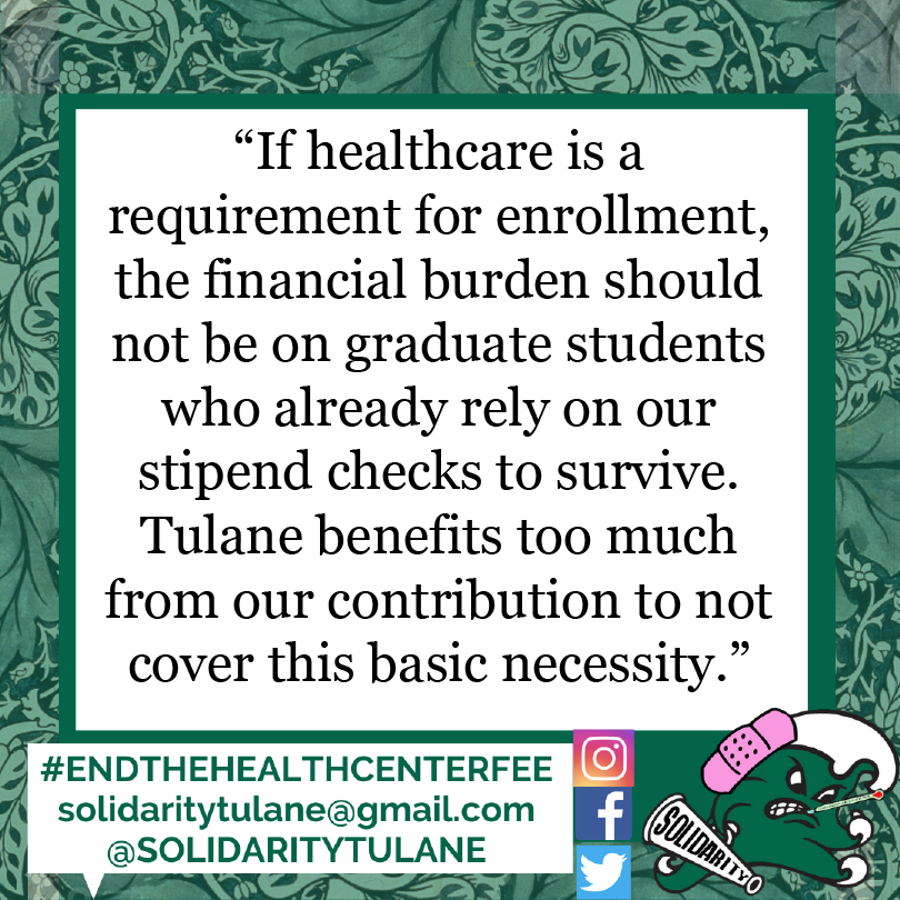 solidarityTU's tweet photo. @TulaneUniversity with an endowment of $1.43 BILLION you can pay our $320 health center fee. Is that too much to ask? You're asking us to teach in person classes in the midst of a pandemic.
@TUFitts @TUcampushealth
#supportgradworkers
#solidaritynotausterity
#endthefee https://t.co/dN35iH1fVu