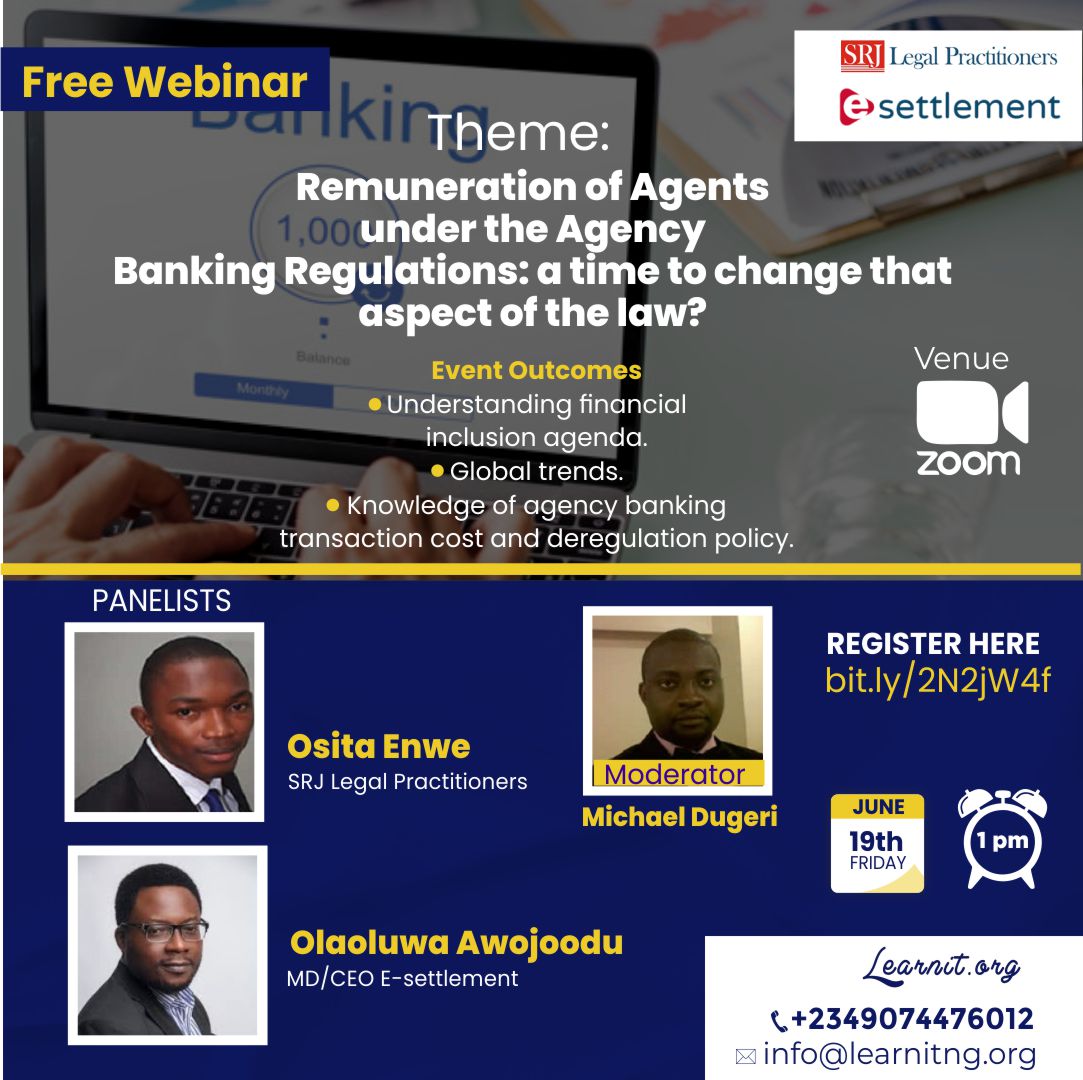 paycentreafrica's tweet image. Join our CEO @olaoluawo by 1pm tomorrow for a @learnit_project webinar on Financial Inclusion agenda, global trends, Agency banking transactions and policies. It promises to be an enlightening session.
Register at bit.ly/2N2jW4f 
#paycentre #Esettlement