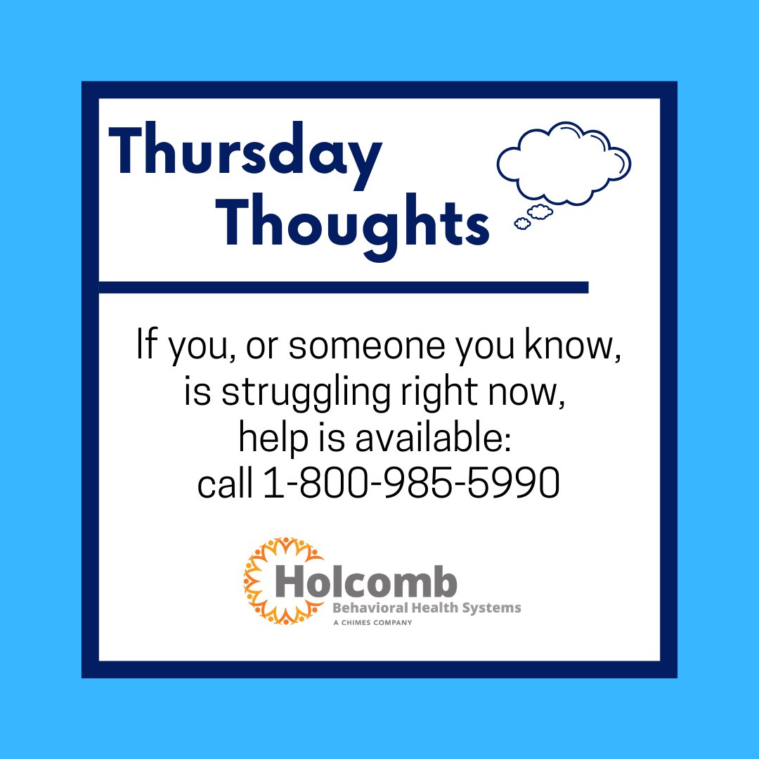 Thursday Thoughts: We all are in uncharted waters right now. Fear and anxiety about COVID-19 can be overwhelming and cause strong emotions in both adults and children. If you, or someone you know, is struggling right now, help is available: 1-800-985-5990. #mentalhealth