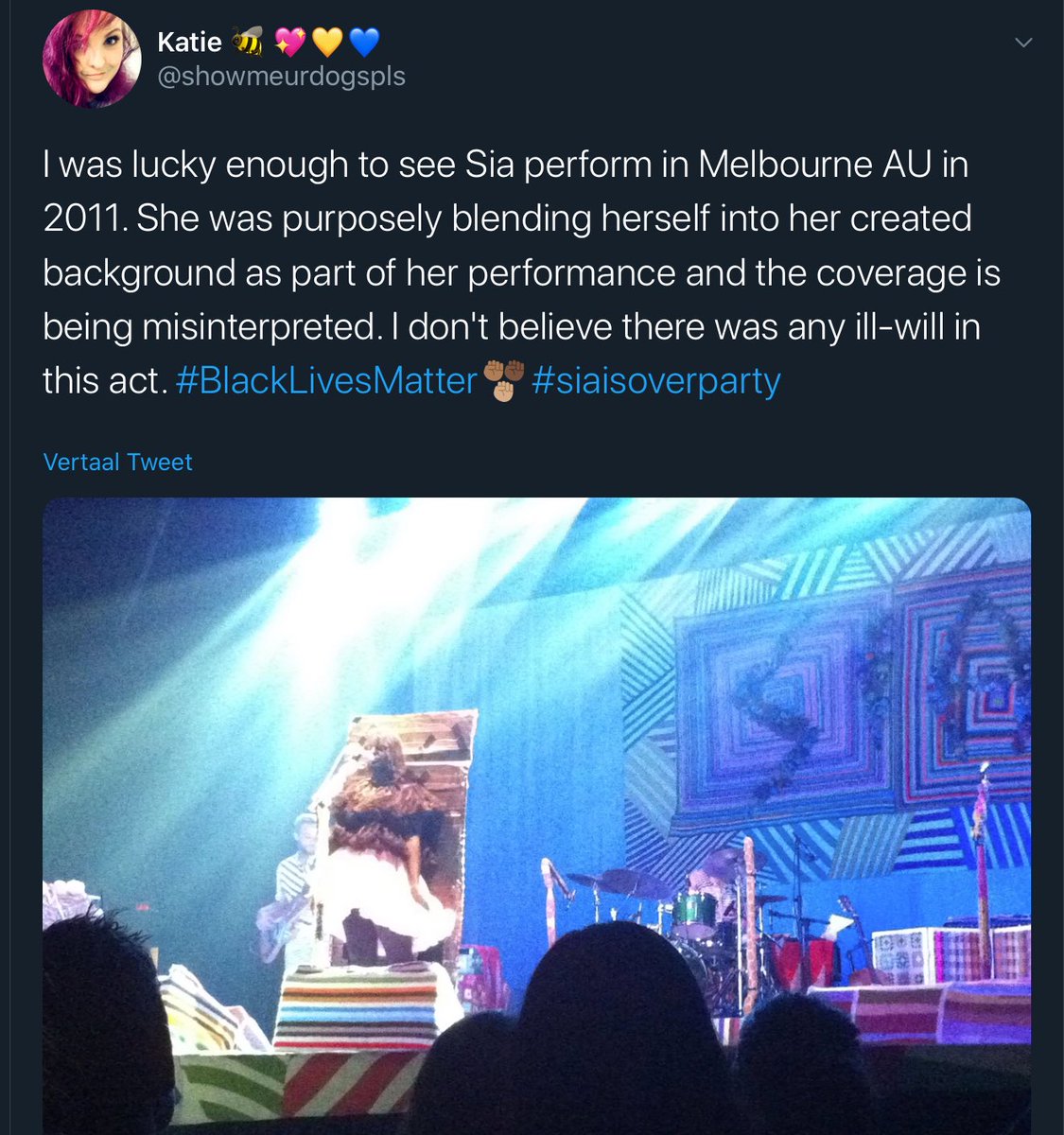 Sia has been accused of blackface because a photo was spread without context. She painted herself into the backdrop, as a pre-cursor to the wig. So it was just body paint, not her portraying herself as someone from another race.