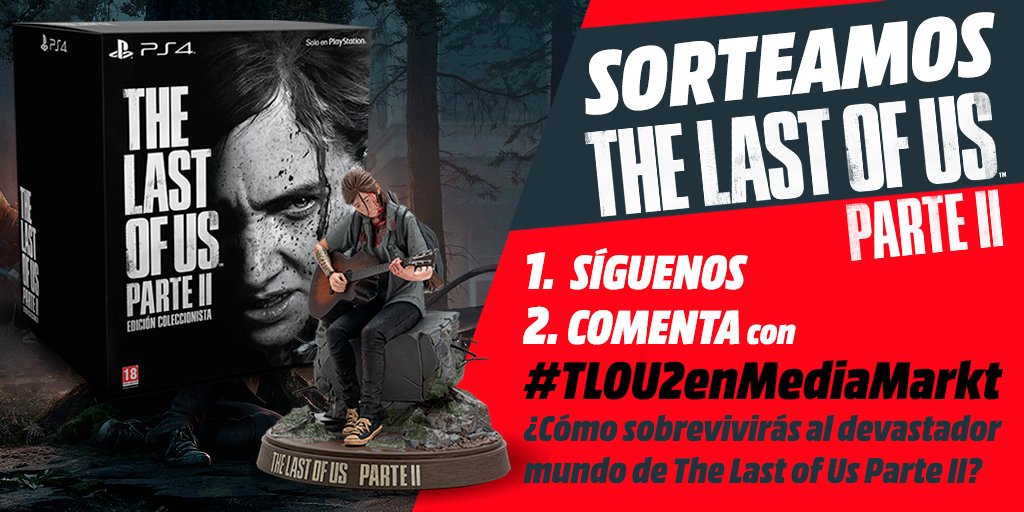 🔥 Celebramos el lanzamiento #TheLastOfUsParteII SORTEANDO 1 EDICIÓN COLECCIONISTA🔥🔪

☑️Síguenos
🔁Haz RT y 🗨️ Comenta usando #TLOU2enMediaMarkt ¿Cómo sobrevivirás al devastador mundo de este juegazo?

💥A más comentarios, más opciones de ganar💥

🏚️Hasta 24/6🧟 <a href="/PlayStationES/">PlayStation España</a>