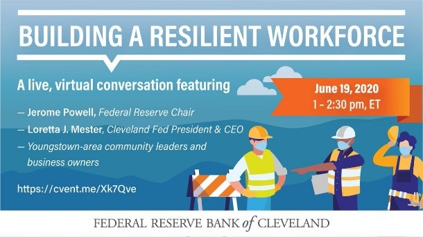 YtownTitoBrown's tweet photo. TODAY: Join us at 1 pm, ET for a live, virtual event on fostering a #ResilientWorkforce with @federalreserve Chair Powell, @ClevelandFed President &amp; CEO Mester, and #Youngstown community leaders and business owners. https://t.co/NJLIUZHEUm @CityOfYOU #COVID19 https://t.co/ZDwPyt2GOh